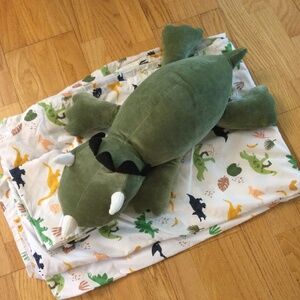 One Twin sheet and pillowcase. Dinosaur print. W/ Plush Dinosaur Stuffed Animal
